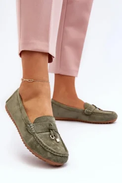 Damskie Boto Damskie Zamszowe Klasyczne Mokasyny Zielone Ontala