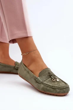 Damskie Boto Damskie Zamszowe Klasyczne Mokasyny Zielone Ontala
