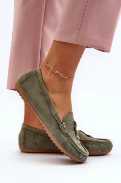 Damskie Boto Damskie Zamszowe Klasyczne Mokasyny Zielone Ontala