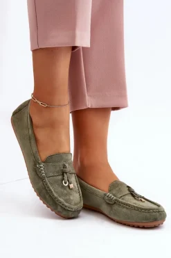 Damskie Boto Damskie Zamszowe Klasyczne Mokasyny Zielone Ontala