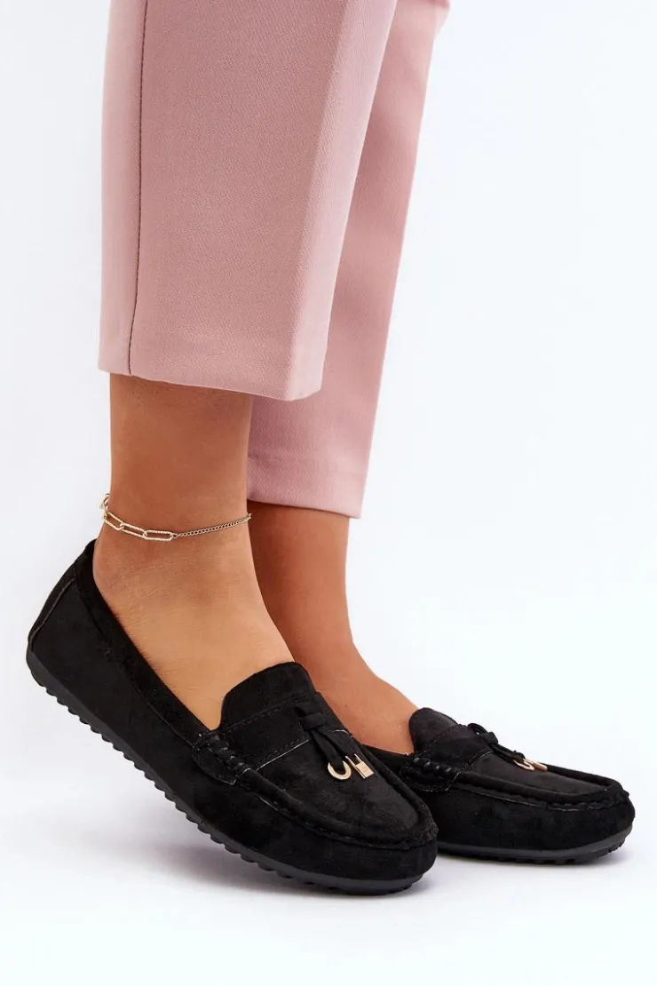 Boto Loafersy Damskie|Mokasyny Damskie Zamszowe*Damskie Zamszowe Klasyczne Mokasyny Czarne Ontala Czarny