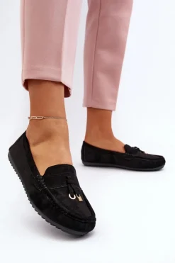 Boto Loafersy Damskie|Mokasyny Damskie Zamszowe*Damskie Zamszowe Klasyczne Mokasyny Czarne Ontala Czarny
