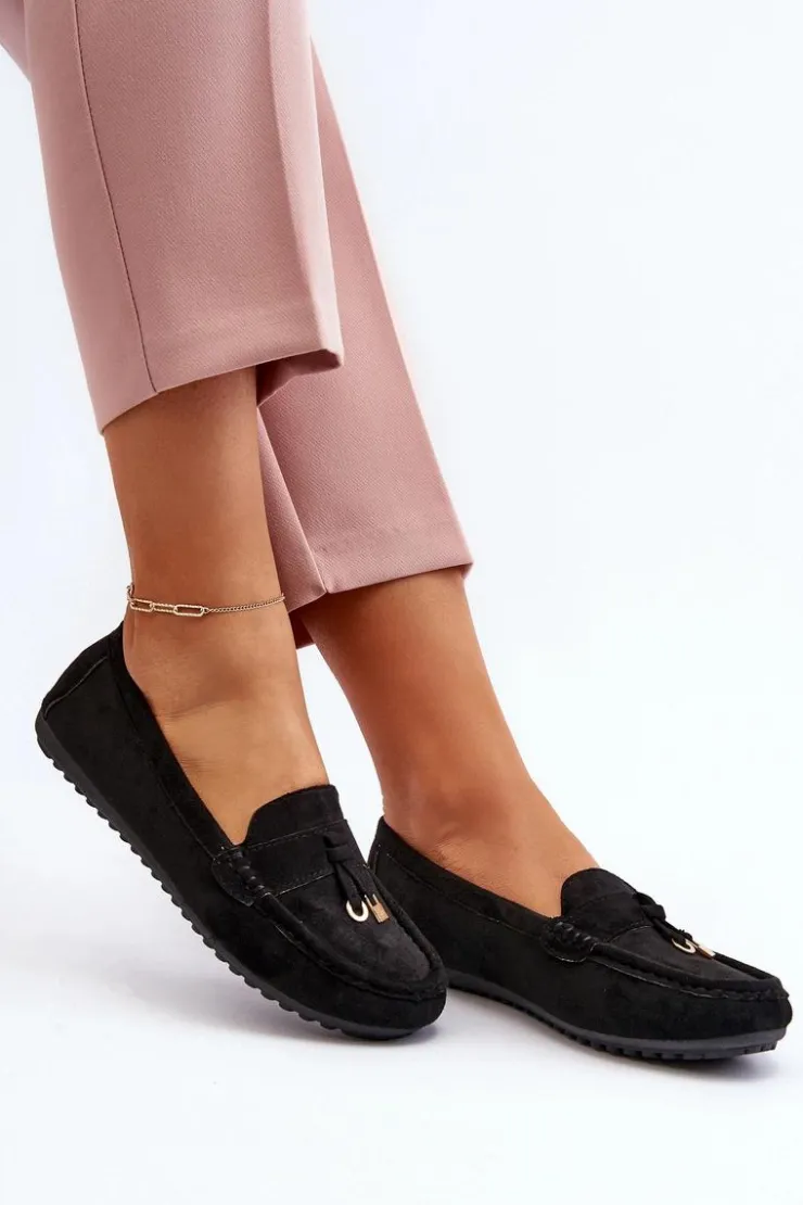 Boto Loafersy Damskie|Mokasyny Damskie Zamszowe*Damskie Zamszowe Klasyczne Mokasyny Czarne Ontala Czarny