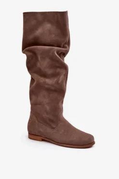 Damskie Maciejka Damskie Zamszowe Kozaki Do Kolan 05790-04 Beżowe