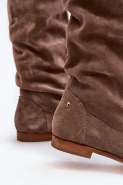 Damskie Maciejka Damskie Zamszowe Kozaki Do Kolan 05790-04 Beżowe