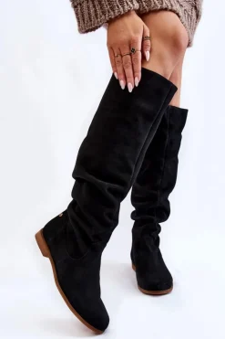 Maciejka Kozaki Wiosenne|Kozaki Płaskie*Damskie Zamszowe Kozaki Do Kolan 05790-01 Czarne