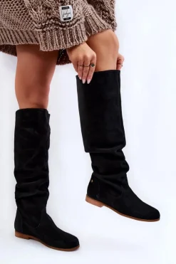 Maciejka Kozaki Wiosenne|Kozaki Płaskie*Damskie Zamszowe Kozaki Do Kolan 05790-01 Czarne