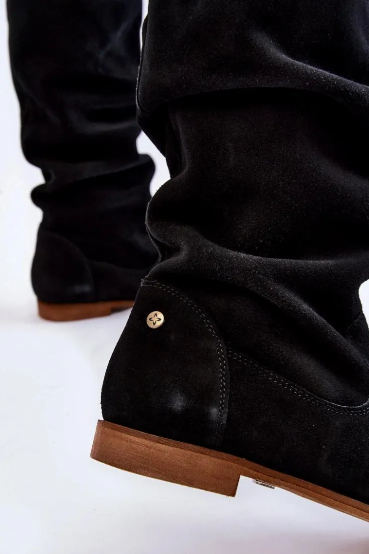 Maciejka Kozaki Wiosenne|Kozaki Płaskie*Damskie Zamszowe Kozaki Do Kolan 05790-01 Czarne