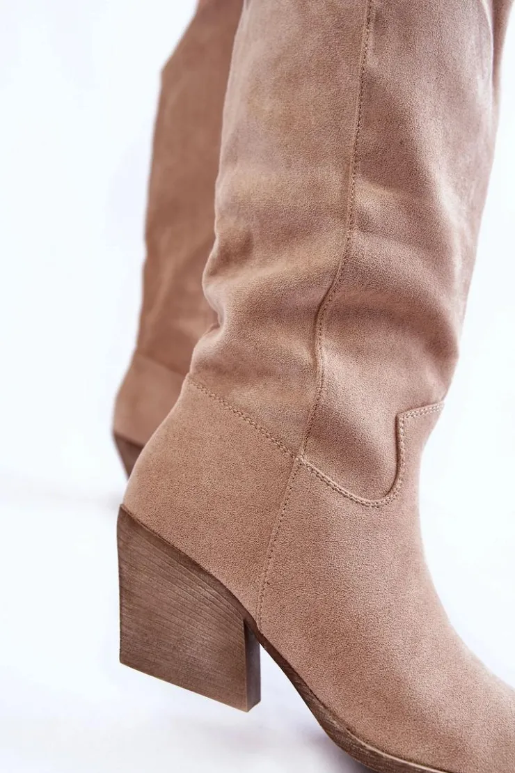 Boto Kozaki Przed Kolano|Kozaki Na Obcasie*Damskie Zamszowe Kozaki Kowbojki Beżowe Alaina