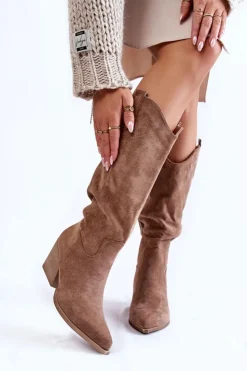 Damskie Boto Damskie Zamszowe Kozaki Kowbojki Brązowe Alaina