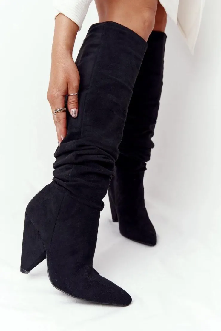 Boto Kozaki Wiosenne|Kozaki Na Obcasie*Damskie Zamszowe Kozaki Lu Boo Czarne