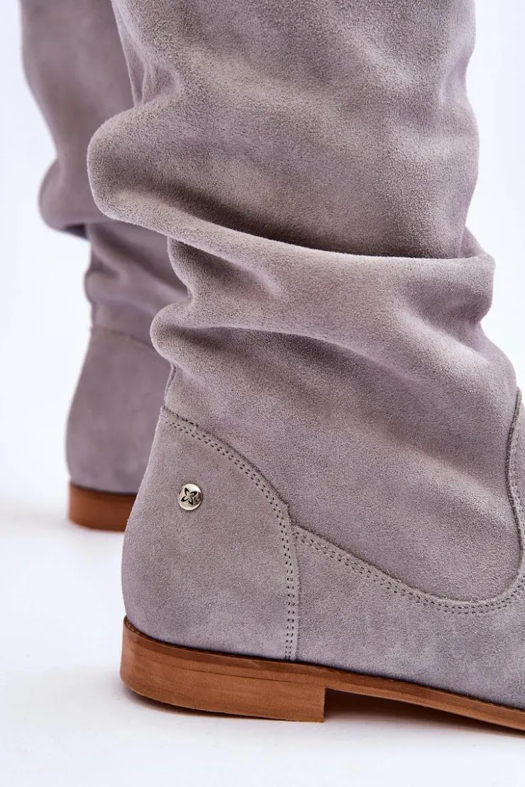 Maciejka Kozaki Płaskie|Kozaki Zamszowe*Damskie Zamszowe Kozaki 05057-13 Szare
