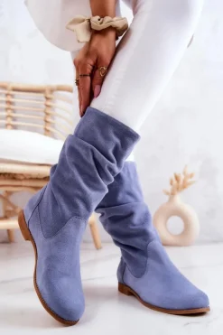 Sale Maciejka Damskie Zamszowe Kozaki 05057-06 Niebieskie