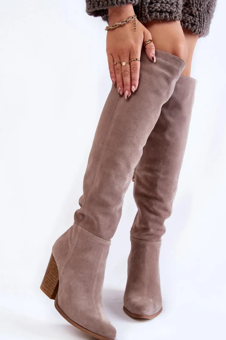 Boto Damskie Zamszowe Kozaki Muszkieterki Lewski 2833 Szare