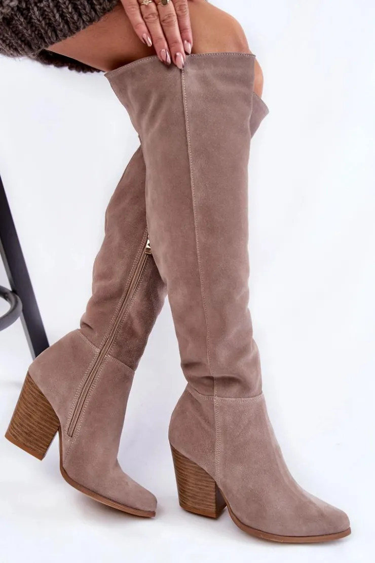 Boto Damskie Zamszowe Kozaki Muszkieterki Lewski 2833 Szare