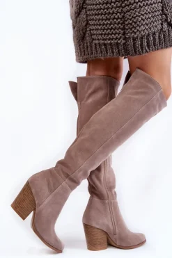 Boto Damskie Zamszowe Kozaki Muszkieterki Lewski 2833 Szare