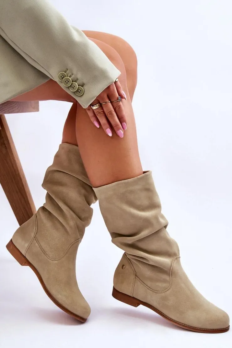 Maciejka Kozaki Płaskie|Kozaki Zamszowe*Damskie Zamszowe Kozaki 05057-09 Jasnozielone