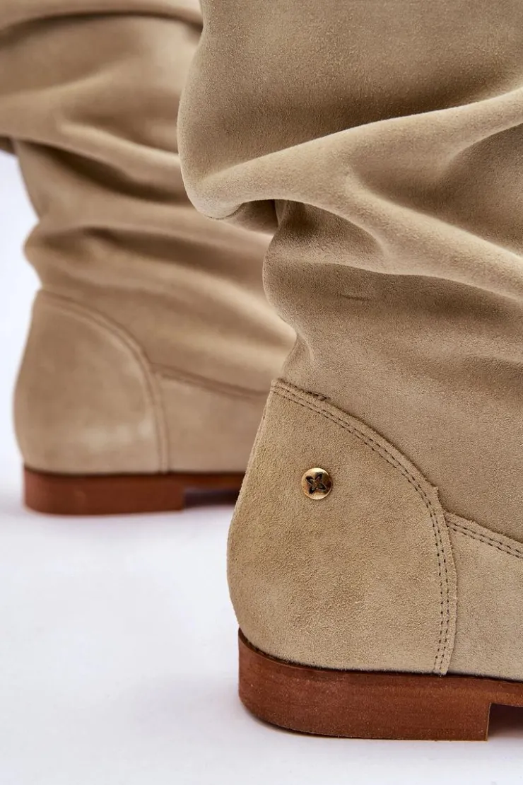 Maciejka Kozaki Płaskie|Kozaki Zamszowe*Damskie Zamszowe Kozaki 05057-09 Jasnozielone