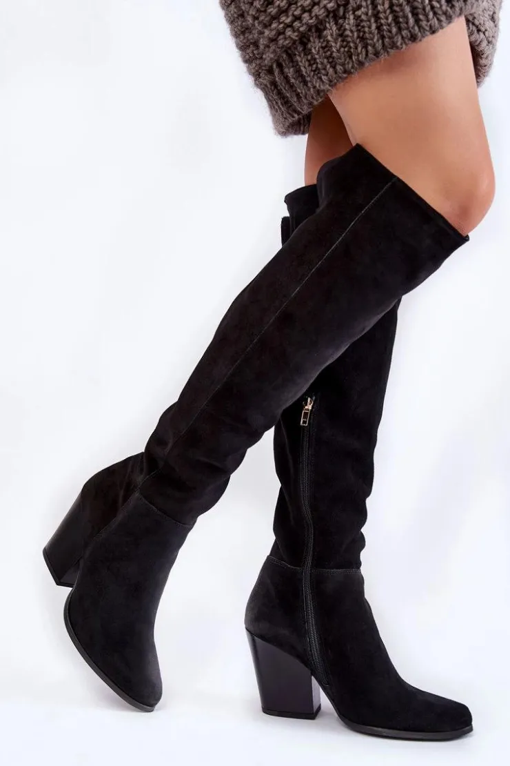 Sale Boto Damskie Zamszowe Kozaki Muszkieterki Lewski 2833 Czarne