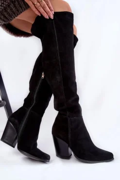 Sale Boto Damskie Zamszowe Kozaki Muszkieterki Lewski 2833 Czarne