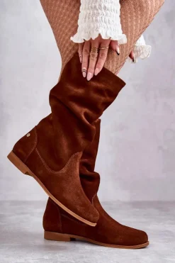 Maciejka Kozaki Płaskie|Kozaki Zamszowe*Damskie Zamszowe Kozaki 05057-29 Rude