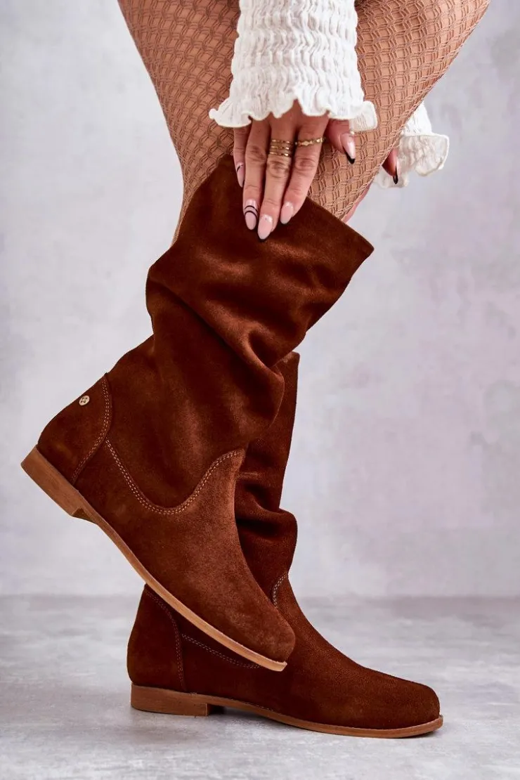 Maciejka Kozaki Płaskie|Kozaki Zamszowe*Damskie Zamszowe Kozaki 05057-29 Rude