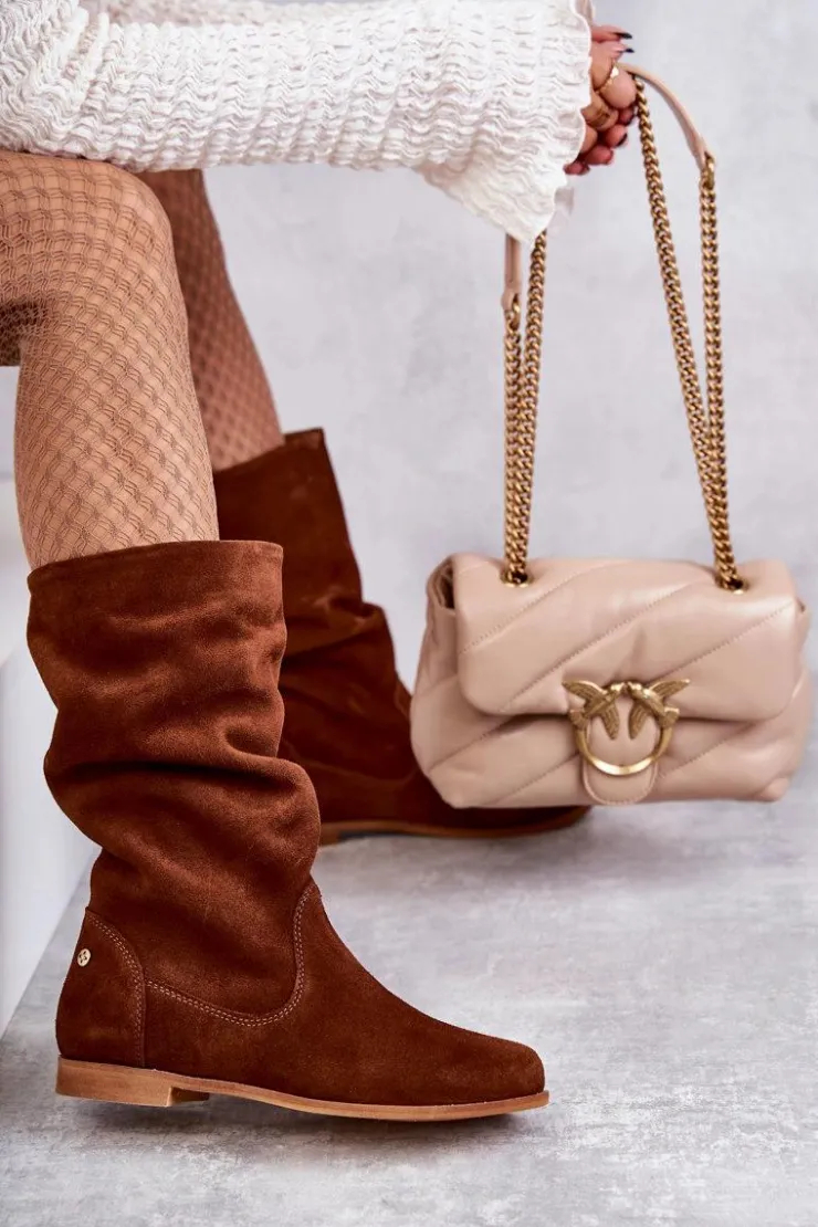 Maciejka Kozaki Płaskie|Kozaki Zamszowe*Damskie Zamszowe Kozaki 05057-29 Rude