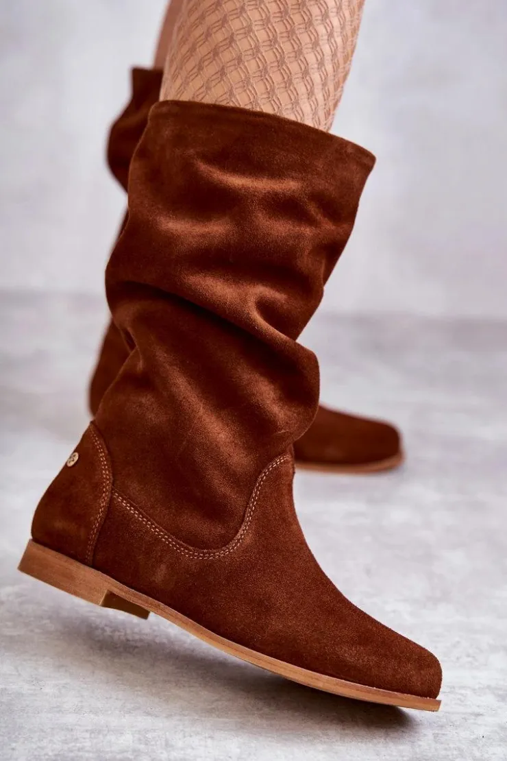 Maciejka Kozaki Płaskie|Kozaki Zamszowe*Damskie Zamszowe Kozaki 05057-29 Rude