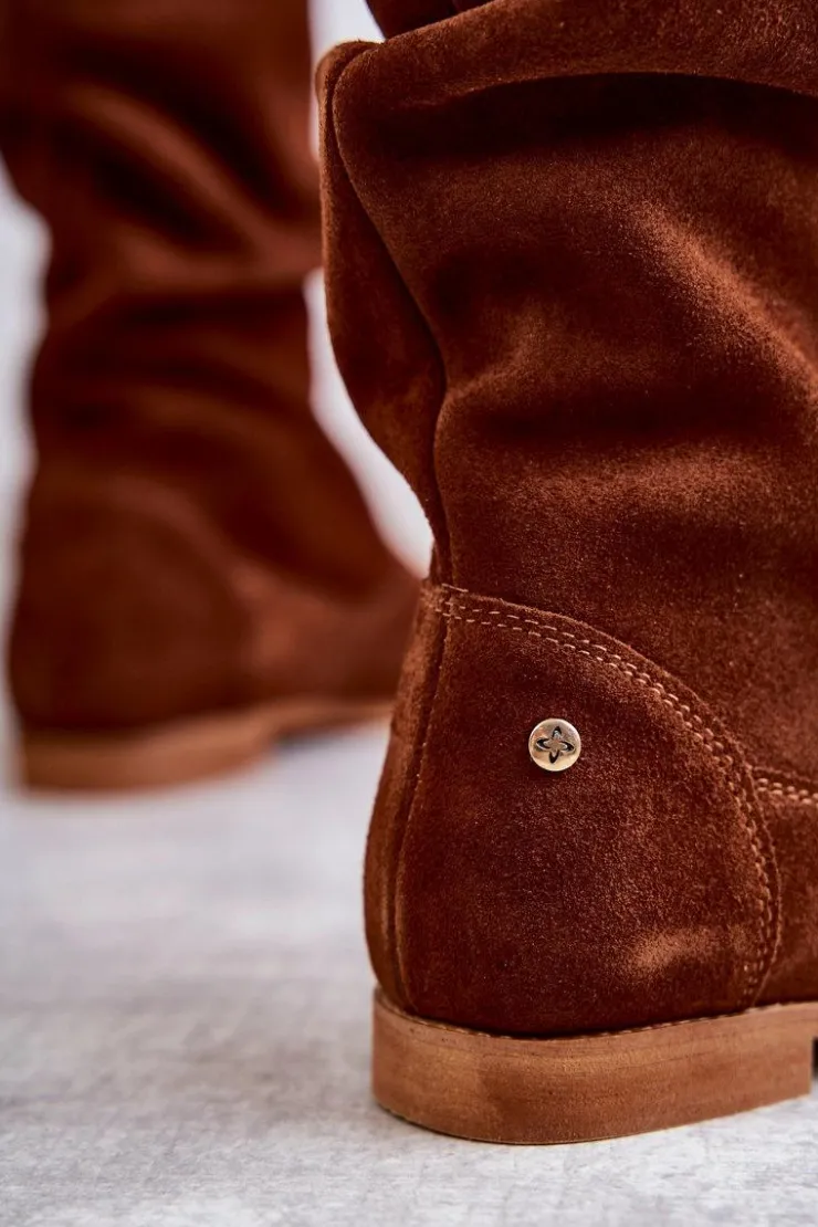 Maciejka Kozaki Płaskie|Kozaki Zamszowe*Damskie Zamszowe Kozaki 05057-29 Rude
