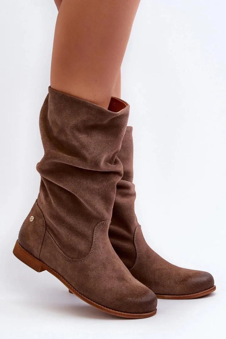 Maciejka Kozaki Płaskie|Kozaki Zamszowe*Damskie Zamszowe Kozaki 05057-14 Brązowe