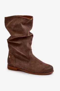 Maciejka Kozaki Płaskie|Kozaki Zamszowe*Damskie Zamszowe Kozaki 05057-14 Brązowe