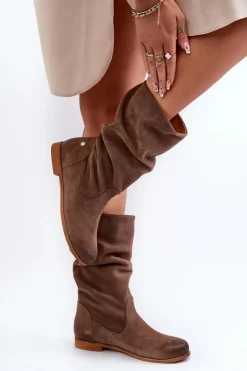 Maciejka Kozaki Płaskie|Kozaki Zamszowe*Damskie Zamszowe Kozaki 05057-14 Brązowe