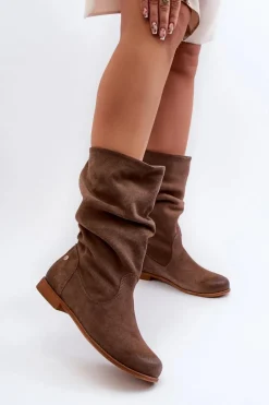 Maciejka Kozaki Płaskie|Kozaki Zamszowe*Damskie Zamszowe Kozaki 05057-14 Brązowe