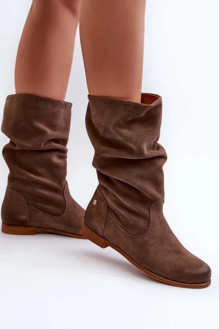Maciejka Kozaki Płaskie|Kozaki Zamszowe*Damskie Zamszowe Kozaki 05057-14 Brązowe