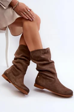 Maciejka Kozaki Płaskie|Kozaki Zamszowe*Damskie Zamszowe Kozaki 05057-14 Brązowe