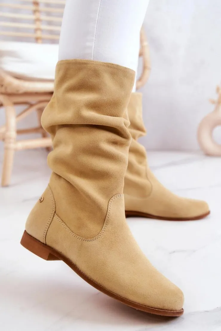 Maciejka Kozaki Płaskie|Kozaki Zamszowe*Damskie Zamszowe Kozaki 05057-07 Żółte