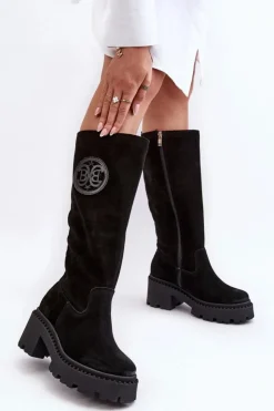 Boto Kozaki Wiosenne|Kozaki Przed Kolano*Damskie Zamszowe Kozaki Przed Kolano Czarne Lewski 3367 Czarny