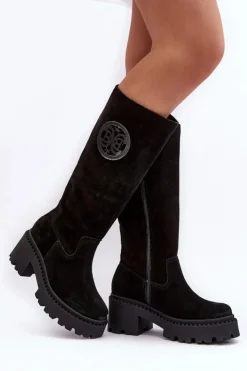 Boto Kozaki Wiosenne|Kozaki Przed Kolano*Damskie Zamszowe Kozaki Przed Kolano Czarne Lewski 3367 Czarny
