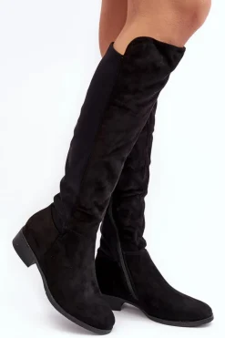 Damskie buty S.Barski Kozaki Płaskie|Kozaki Przed Kolano*Damskie Zamszowe Kozaki Przed Kolano S.Barski HY27098A Czarne