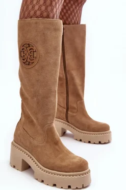 Damskie Boto Damskie Zamszowe Kozaki Przed Kolano Beżowe Lewski 3367