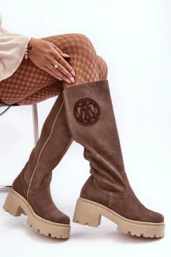 Boto Kozaki Wiosenne|Kozaki Przed Kolano*Damskie Zamszowe Kozaki Przed Kolano Brązowe Lewski 3367