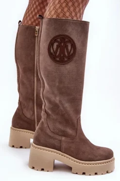 Boto Kozaki Wiosenne|Kozaki Przed Kolano*Damskie Zamszowe Kozaki Przed Kolano Brązowe Lewski 3367