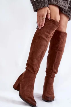 Damskie Boto Damskie Zamszowe Kozaki Za Kolano La.Fi 270056FX-SU Ciemnobrązowe