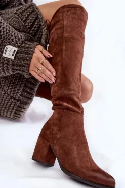 Damskie Boto Damskie Zamszowe Kozaki Za Kolano La.Fi 270056FX-SU Ciemnobrązowe