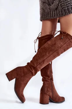 Damskie Boto Damskie Zamszowe Kozaki Za Kolano La.Fi 270056FX-SU Ciemnobrązowe