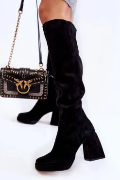 Discount Boto Damskie Zamszowe Kozaki Za Kolano Czarne Kessler