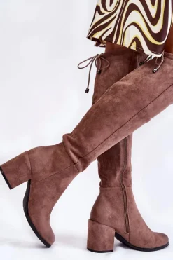 Boto Kozaki Za Kolano|Kozaki Na Obcasie*Damskie Zamszowe Kozaki Za Kolano La.Fi 270056TA-SU Jasnobrązowe