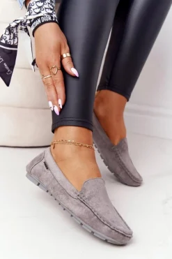 Boto Mokasyny Damskie Zamszowe*Damskie Zamszowe Mokasyny Szare San Marino