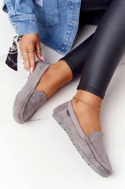 Boto Mokasyny Damskie Zamszowe*Damskie Zamszowe Mokasyny Szare San Marino