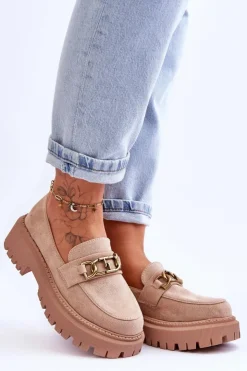 Boto Mokasyny Na Platformie|Mokasyny Damskie Zamszowe*Damskie Zamszowe Mokasyny Na Platformie Beżowe Larey